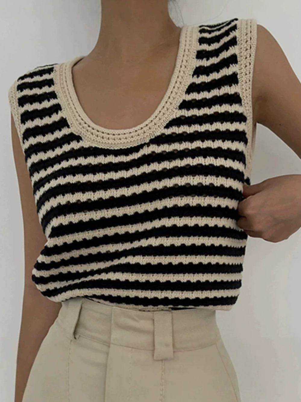 Zara Summer Vintage Striped Knit Camisole Loose Hollow Out